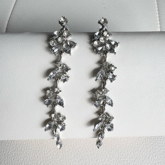 Rhinestone Dangle Drop Twig Leaves Earrings bridal New - Picture 5 of 8